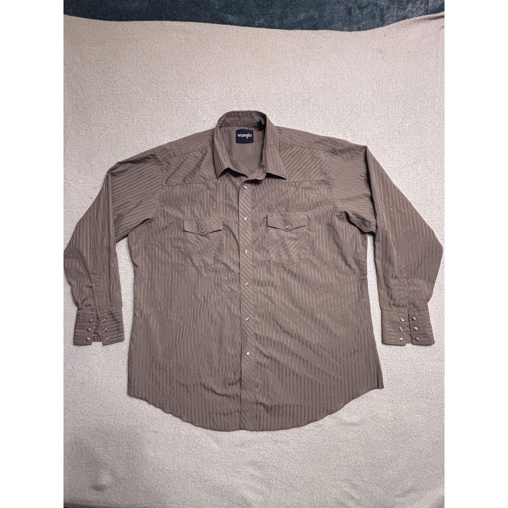 Wrangler Mens Western Snap Button Up Shirt Brown Striped XXL 75742TN